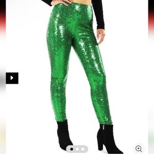 Tipsy Elves Sequin High Waisted Leggings - Green - M